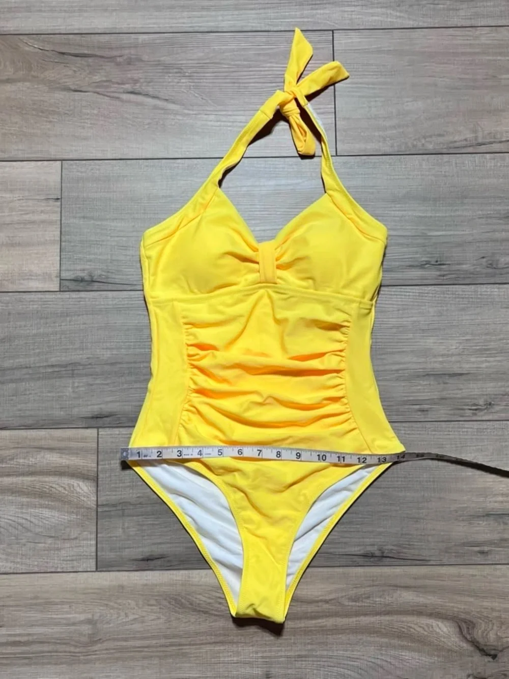 Bellecarrie Women's One Piece Halter Ruched Swimsuit Size Small Yellow